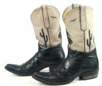 Liberty Black Tan Leather Short Cowboy Boots Inlay Cowboy Horse Cactus Women (6)
