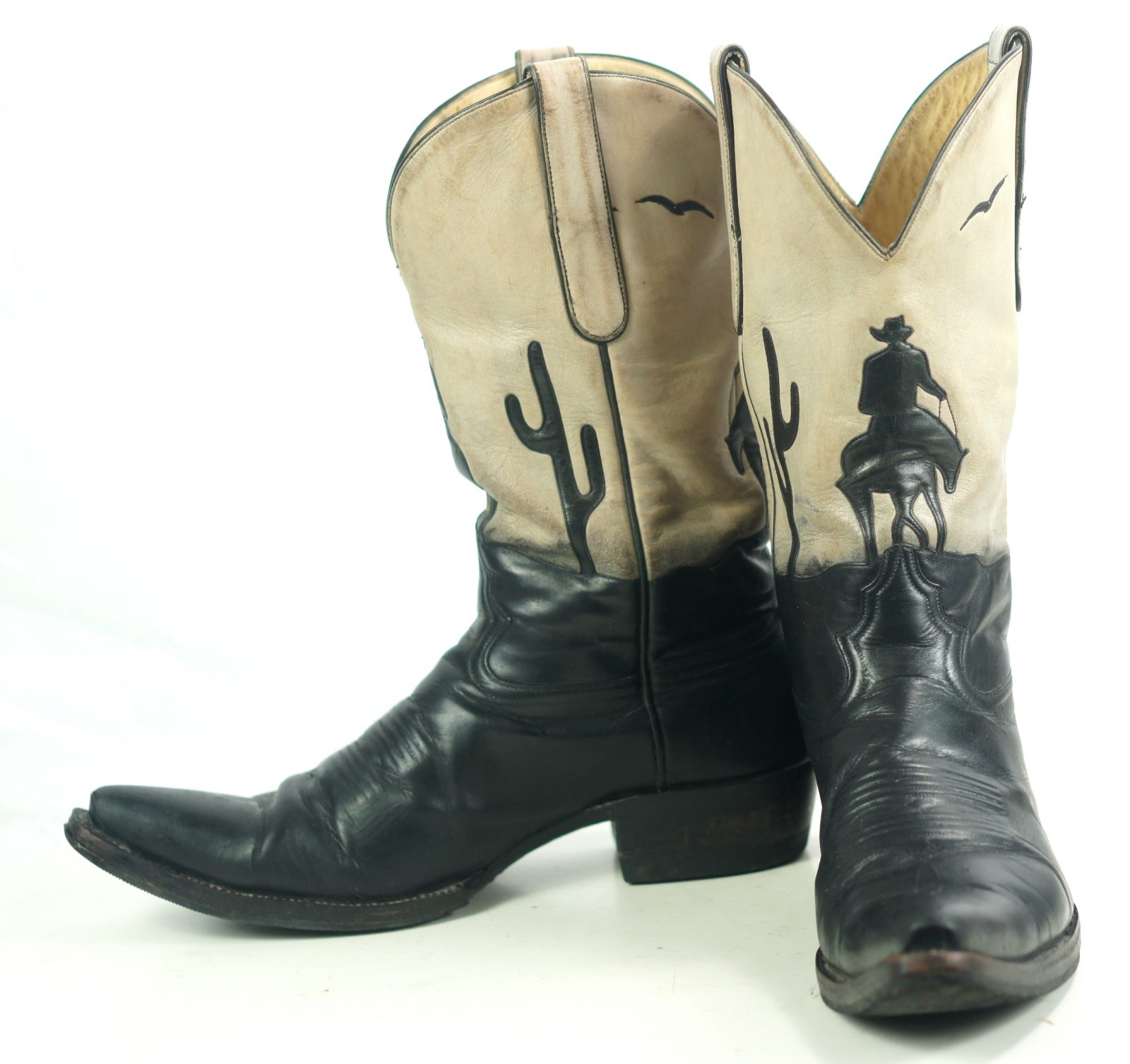 Liberty Black Tan Leather Short Cowboy Boots Inlay Cowboy Horse Cactus Women (7)