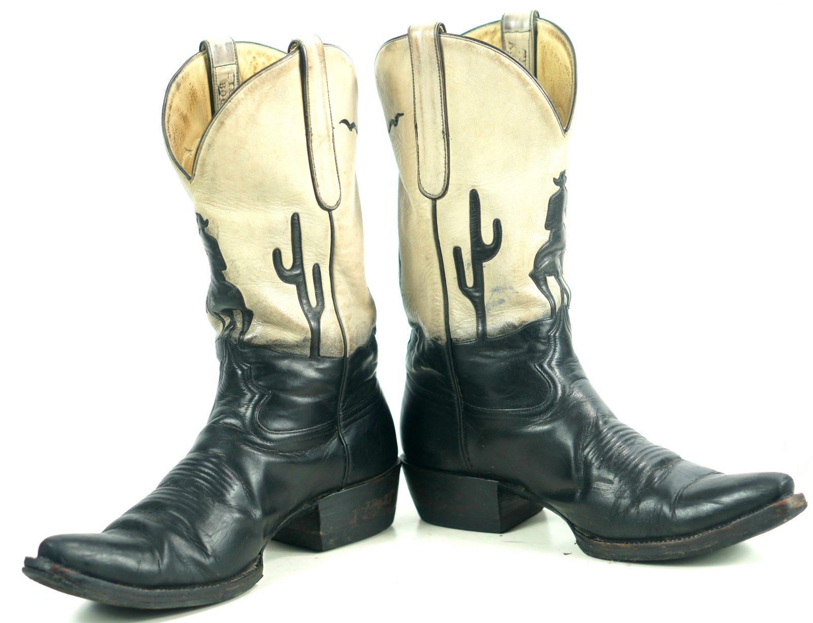 Liberty Black Tan Leather Short Cowboy Boots Inlay Cowboy Horse Cactus Women (8)