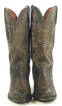 Lucchese 1883 Brown Leather Cowboy Western Boots Snip Toe Vintage US Made Mens (11)