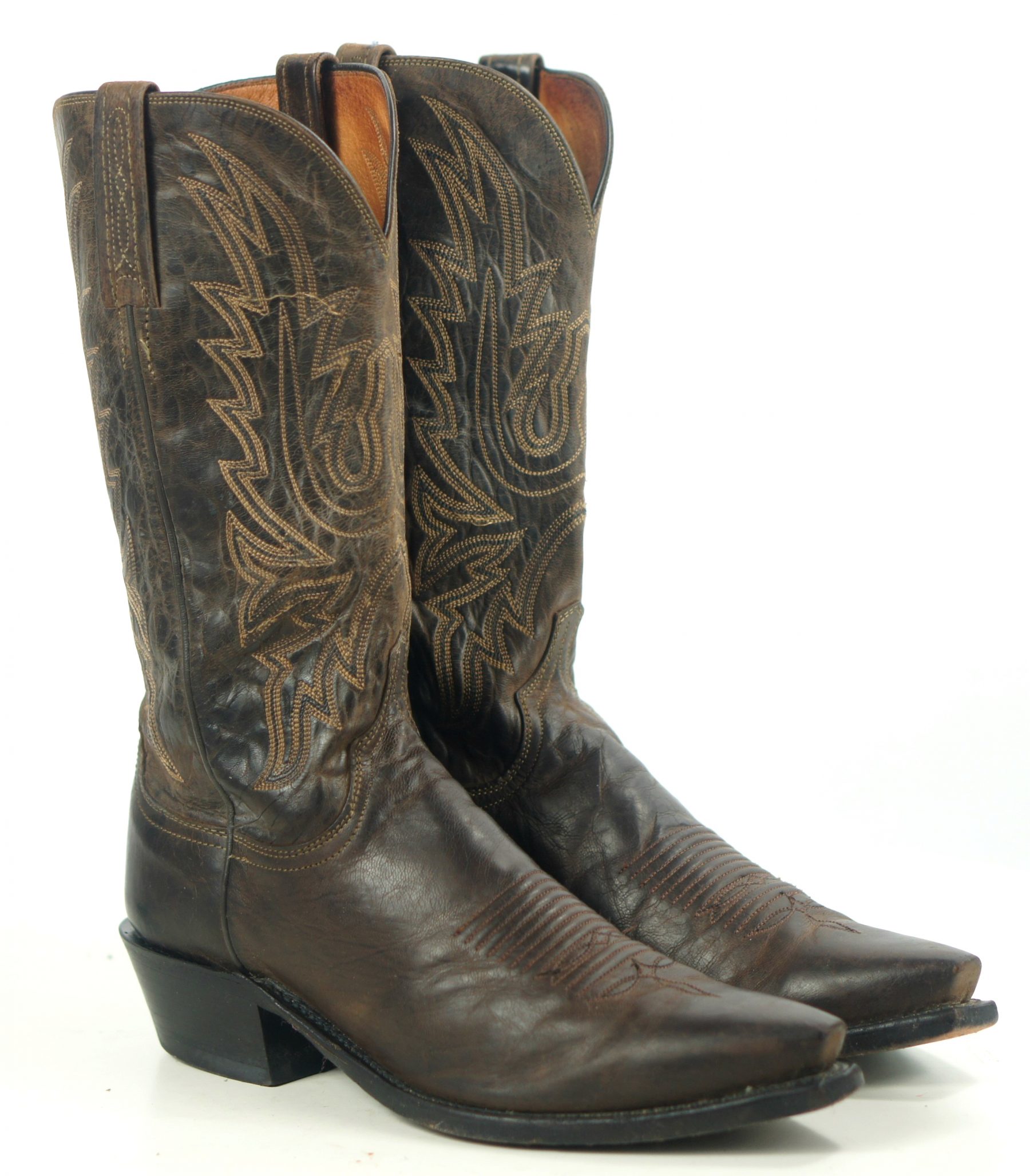 Lucchese 1883 Dark Brown Leather Cowboy Western Boots Snip Toe US Made ...