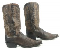 Lucchese 1883 Brown Leather Cowboy Western Boots Snip Toe Vintage US Made Mens (13)
