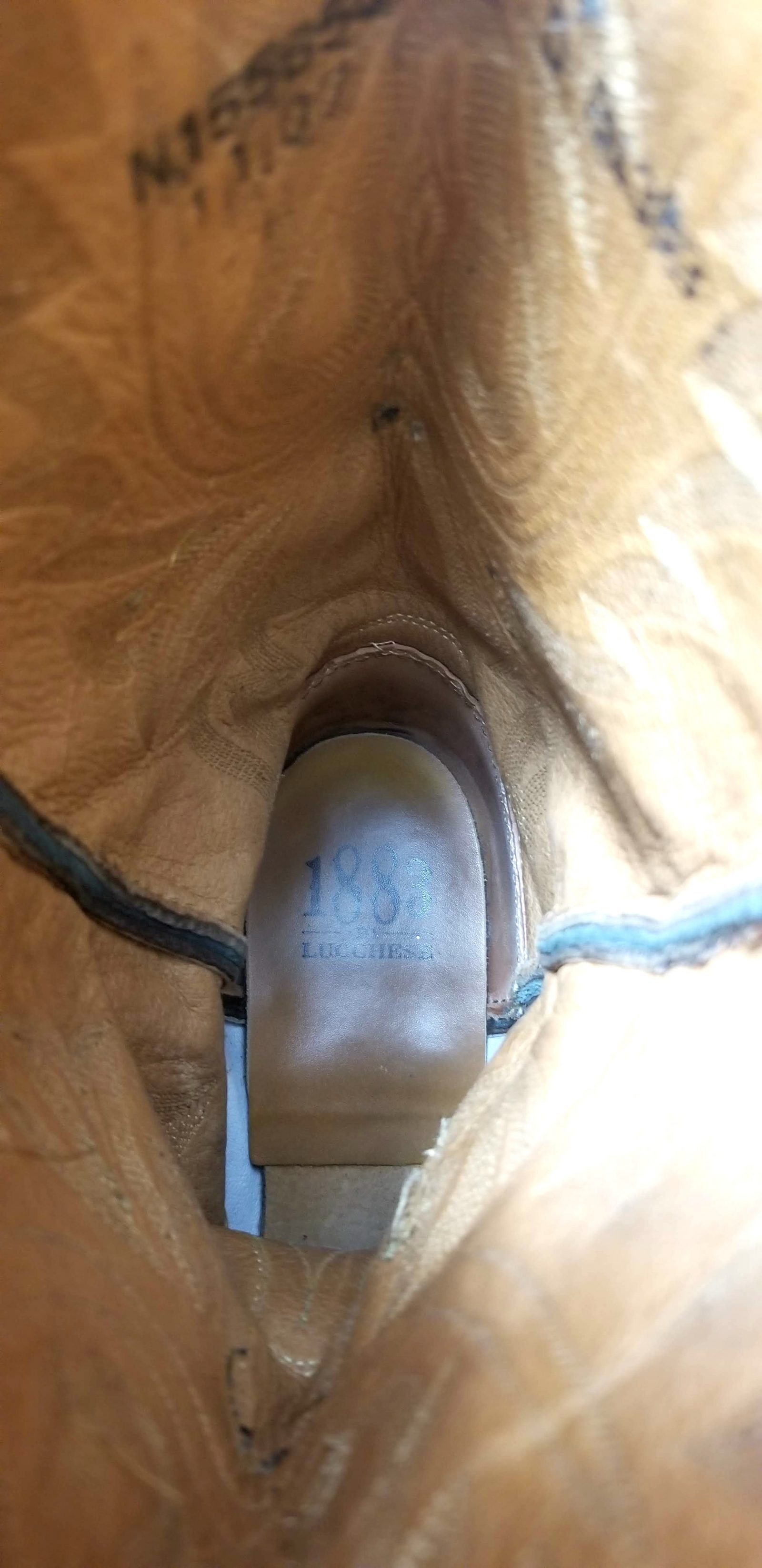 Lucchese 1883 Brown Leather Cowboy Western Boots Snip Toe Vintage US Made Mens (7)