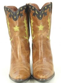 Matisse Distressed Brown Leather Short Cowboy Boots Boho Inlay Stars Women