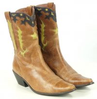 Matisse Distressed Brown Leather Short Cowboy Boots Boho Inlay Stars Women