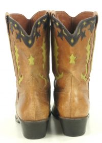 Matisse Distressed Brown Leather Short Cowboy Boots Boho Inlay Stars Women