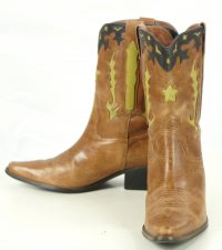 Matisse Distressed Brown Leather Short Cowboy Boots Boho Inlay Stars Women