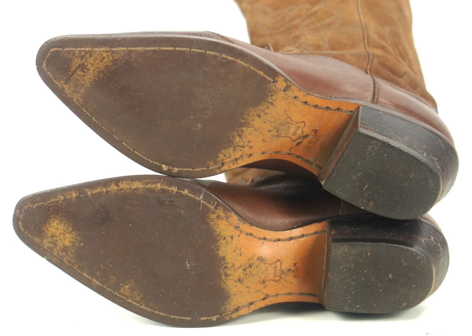 Nine West Brown Leather & Suede Cowboy Boots Snip Toe WIngtip Boho Women