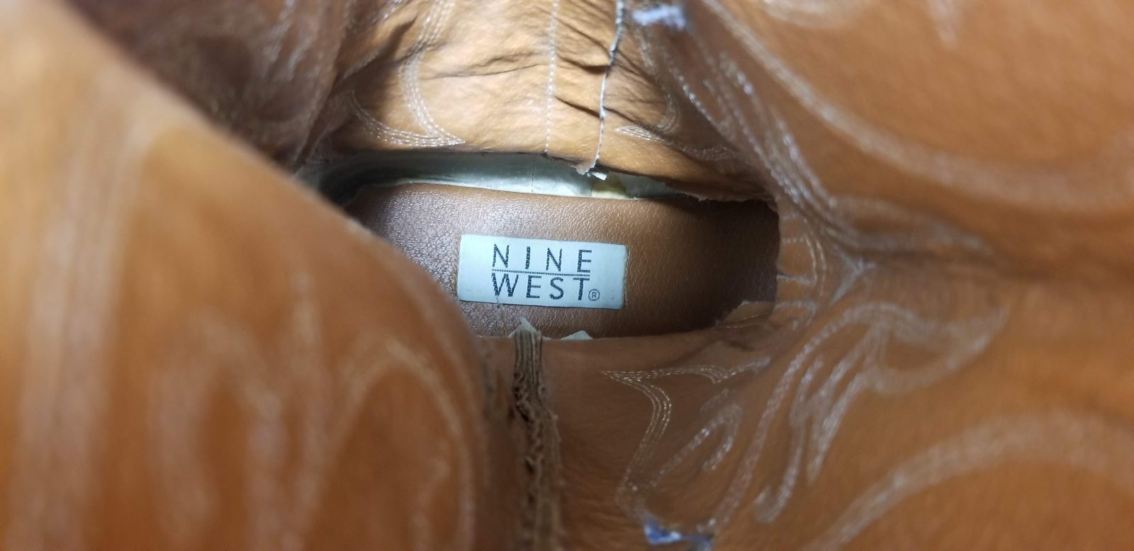 Nine West Brown Leather & Suede Cowboy Boots Snip Toe WIngtip Boho Women