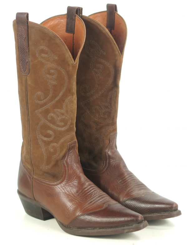 Nine West Brown Leather & Suede Cowboy Boots Snip Toe WIngtip Boho Women