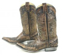 Rockin Leather Handcrafted Distressed Cowboy Boots Inlay Gold Stitch Women