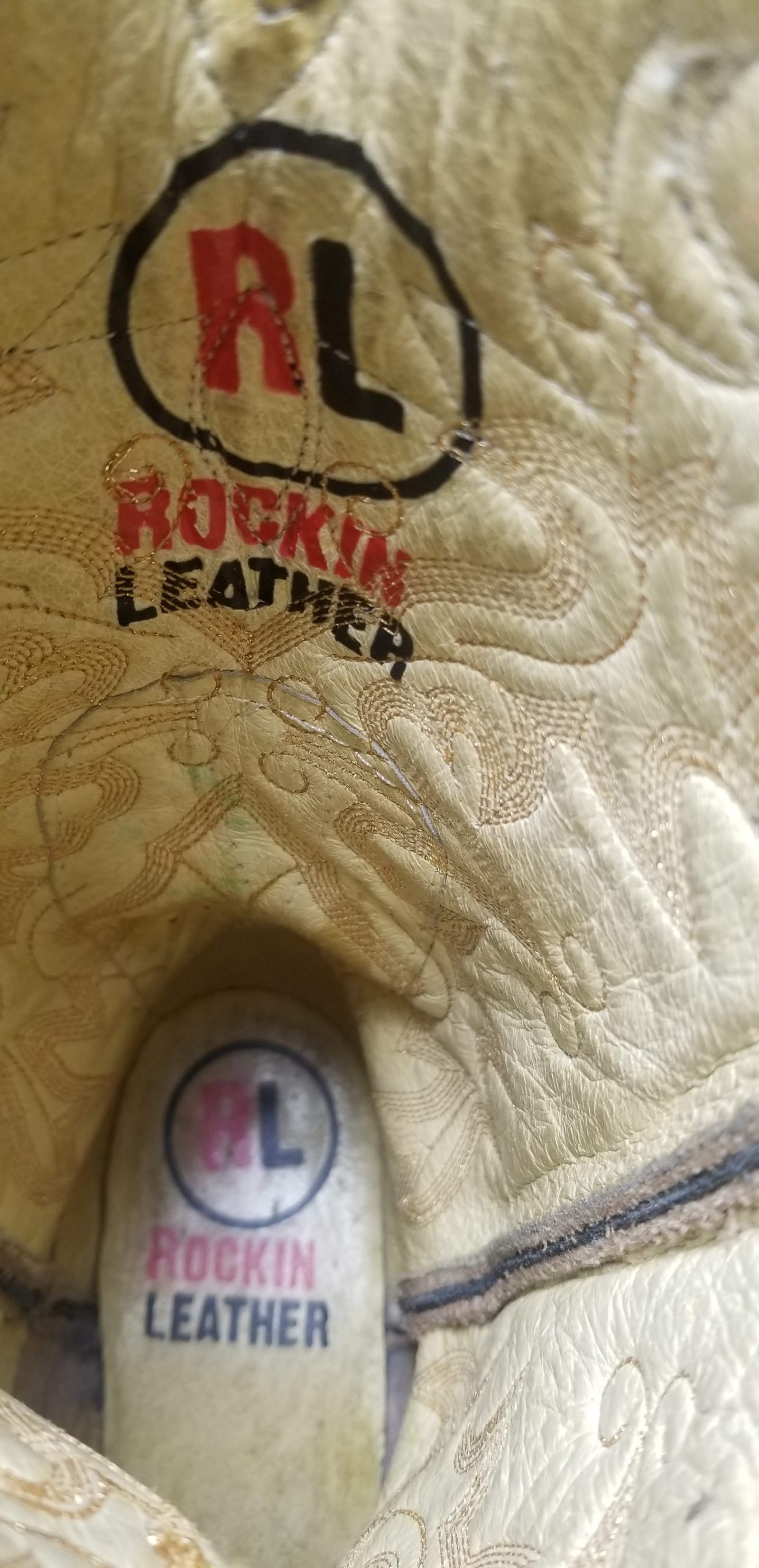 Rockin Leather Handcrafted Distressed Cowboy Boots Inlay Gold Stitch Women