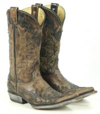 Rockin Leather Handcrafted Distressed Cowboy Boots Inlay Gold Stitch Women