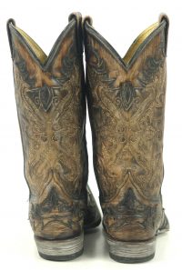 Rockin Leather Handcrafted Distressed Cowboy Boots Inlay Gold Stitch Women