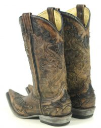 Rockin Leather Handcrafted Distressed Cowboy Boots Inlay Gold Stitch Women
