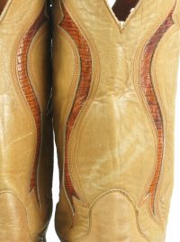 Sanders Golden Tan Leather Vintage Cowboy Western Boots Exotic Inlays Men (10)