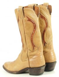 Sanders Golden Tan Leather Vintage Cowboy Western Boots Exotic Inlays Men (11)
