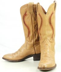 Sanders Golden Tan Leather Vintage Cowboy Western Boots Exotic Inlays Men (13)