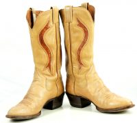 Sanders Golden Tan Leather Vintage Cowboy Western Boots Exotic Inlays Men (14)