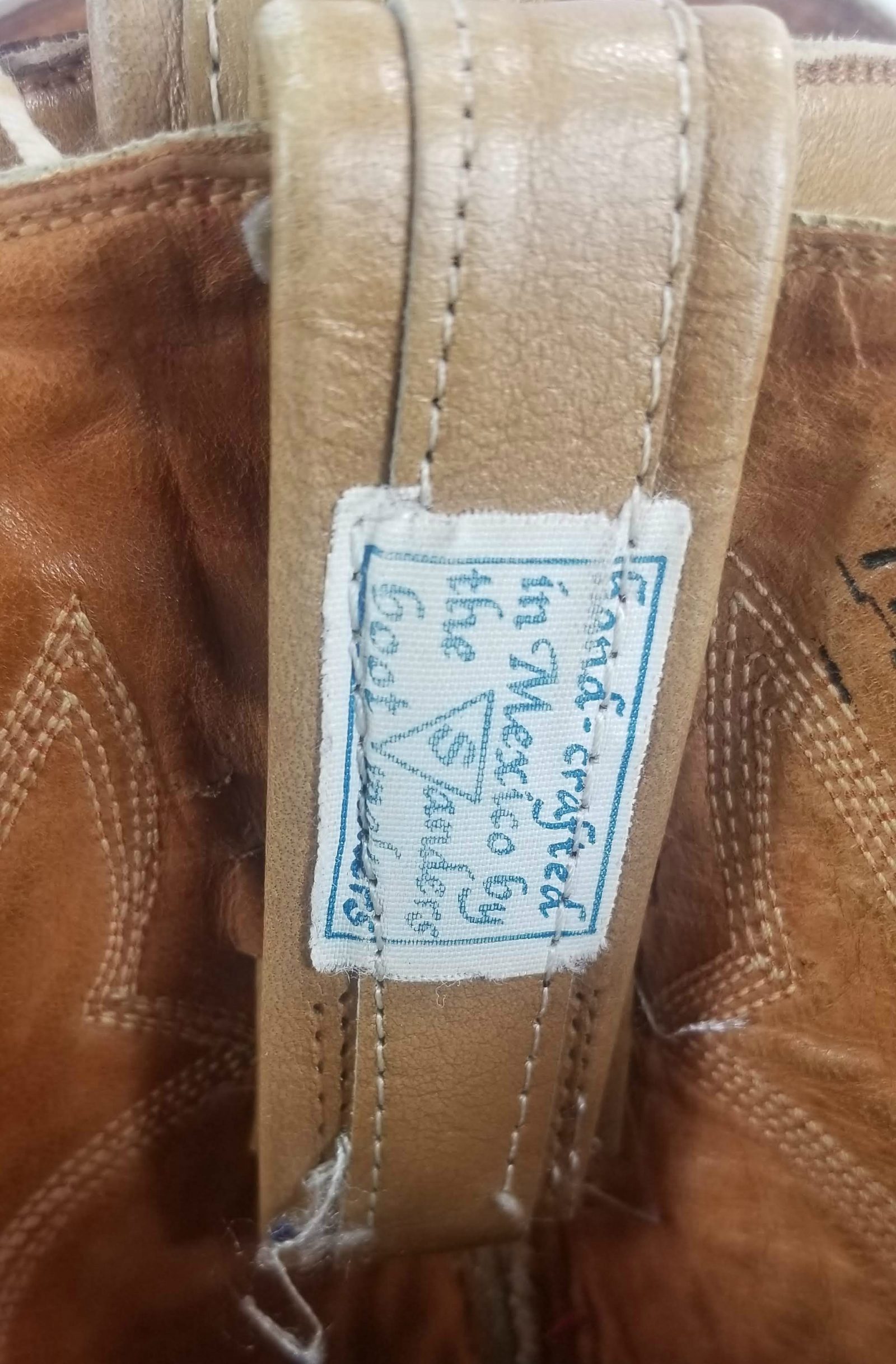 Sanders Golden Tan Leather Vintage Cowboy Western Boots Exotic Inlays Men (2)