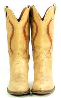 Sanders Golden Tan Leather Vintage Cowboy Western Boots Exotic Inlays Men (6)