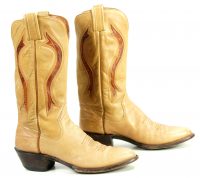 Sanders Golden Tan Leather Vintage Cowboy Western Boots Exotic Inlays Men (8)