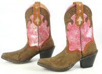 Sterling River Short Pink And Brown Suede Cowboy Boots Inlays Hi Heels Women