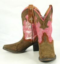 Sterling River Short Pink And Brown Suede Cowboy Boots Inlays Hi Heels Women