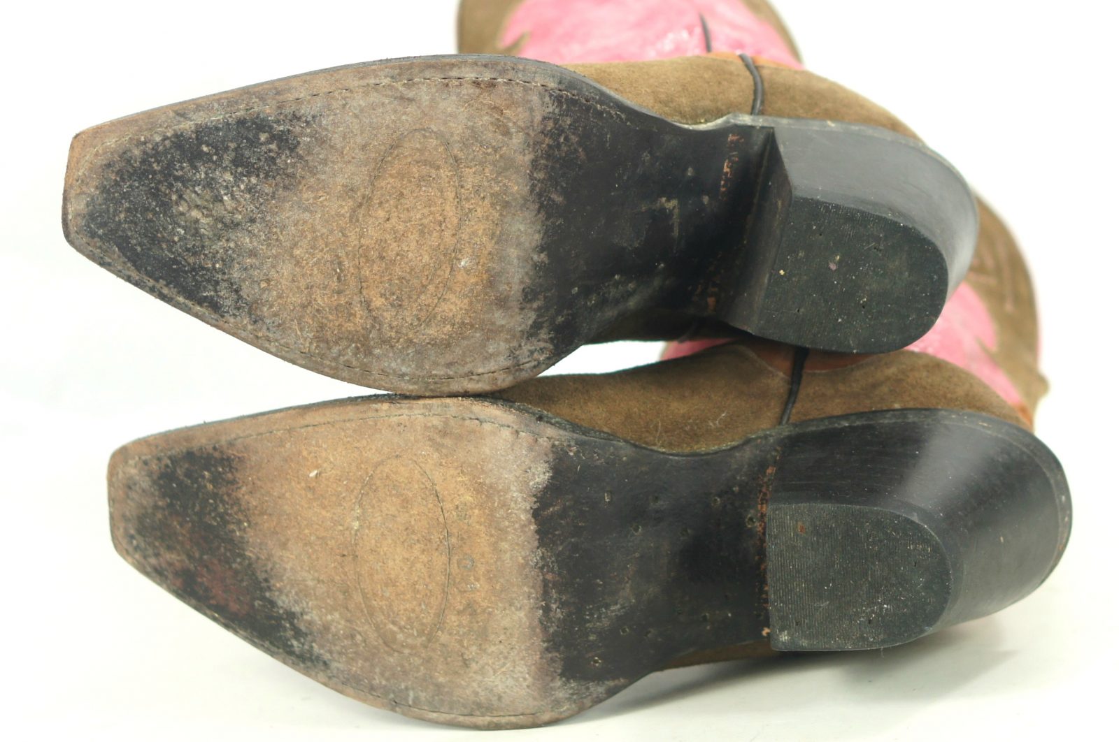 Sterling River Short Pink And Brown Suede Cowboy Boots Inlays Hi Heels Women