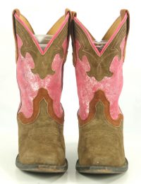 Sterling River Short Pink And Brown Suede Cowboy Boots Inlays Hi Heels Women