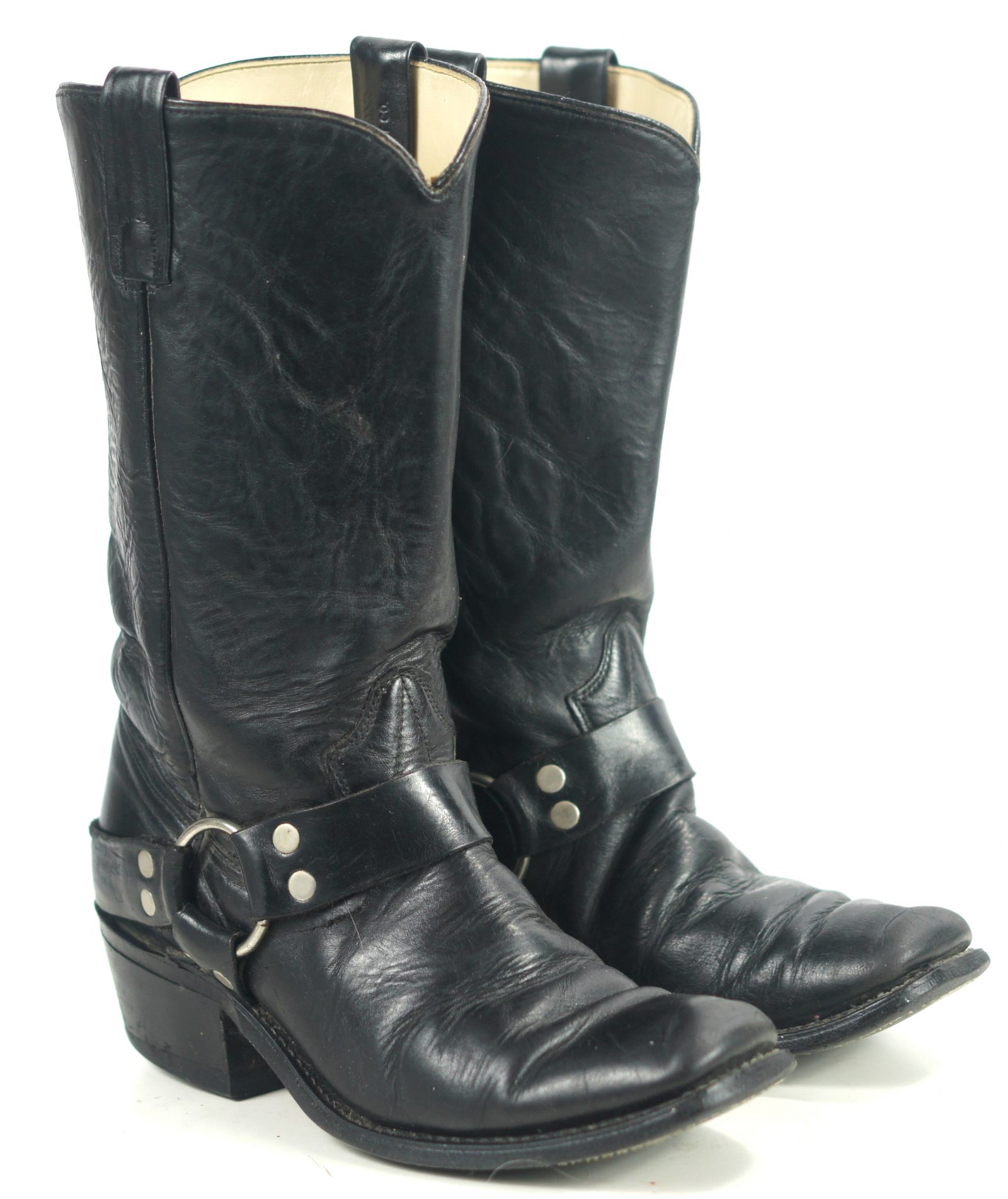 Texas Black Leather Harness Biker Motorcycle Boots Vintage US Made Men