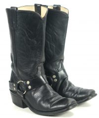 Texas Black Leather Harness Biker Motorcycle Boots Vintage US Made Men