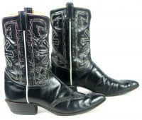 Tony Lama Cowboy Western Boots Black Leather Vintage 70s US Made Men