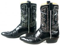 Tony Lama Cowboy Western Boots Black Leather Vintage 70s US Made Men
