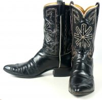 Tony Lama Cowboy Western Boots Black Leather Vintage 70s US Made Men