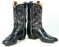 Tony Lama Cowboy Western Boots Black Leather Vintage 70s US Made Men