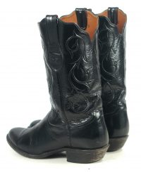 Tony Lama Signature Series Black Calf Cowboy Boots Scallop Top US Made Men