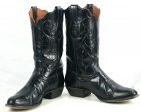 Tony Lama Signature Series Black Calf Cowboy Boots Scallop Top US Made Men