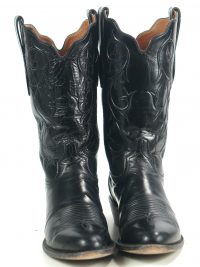 Tony Lama Signature Series Black Calf Cowboy Boots Scallop Top US Made Men