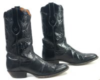 Tony Lama Signature Series Black Calf Cowboy Boots Scallop Top US Made Men
