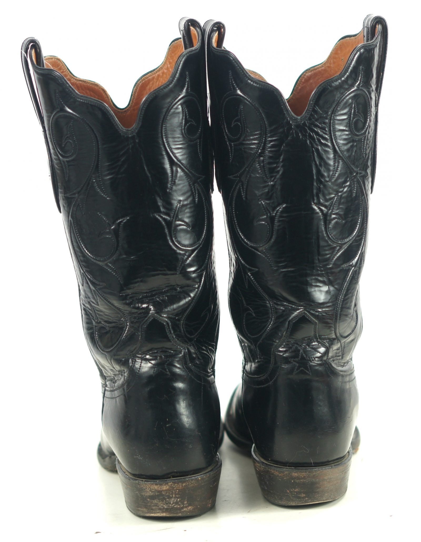 Tony Lama Signature Series Black Calf Cowboy Boots Scallop Top US Made Men