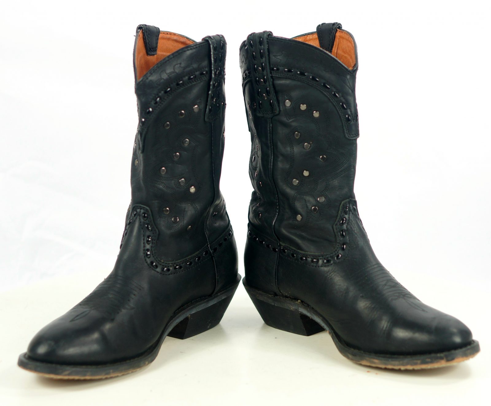 Winchester Black Leather Short Western Cowgirl Boots Silver Studs Women