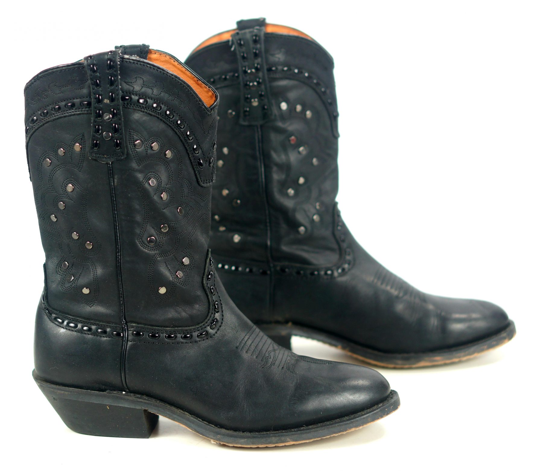 black leather cowboy boots