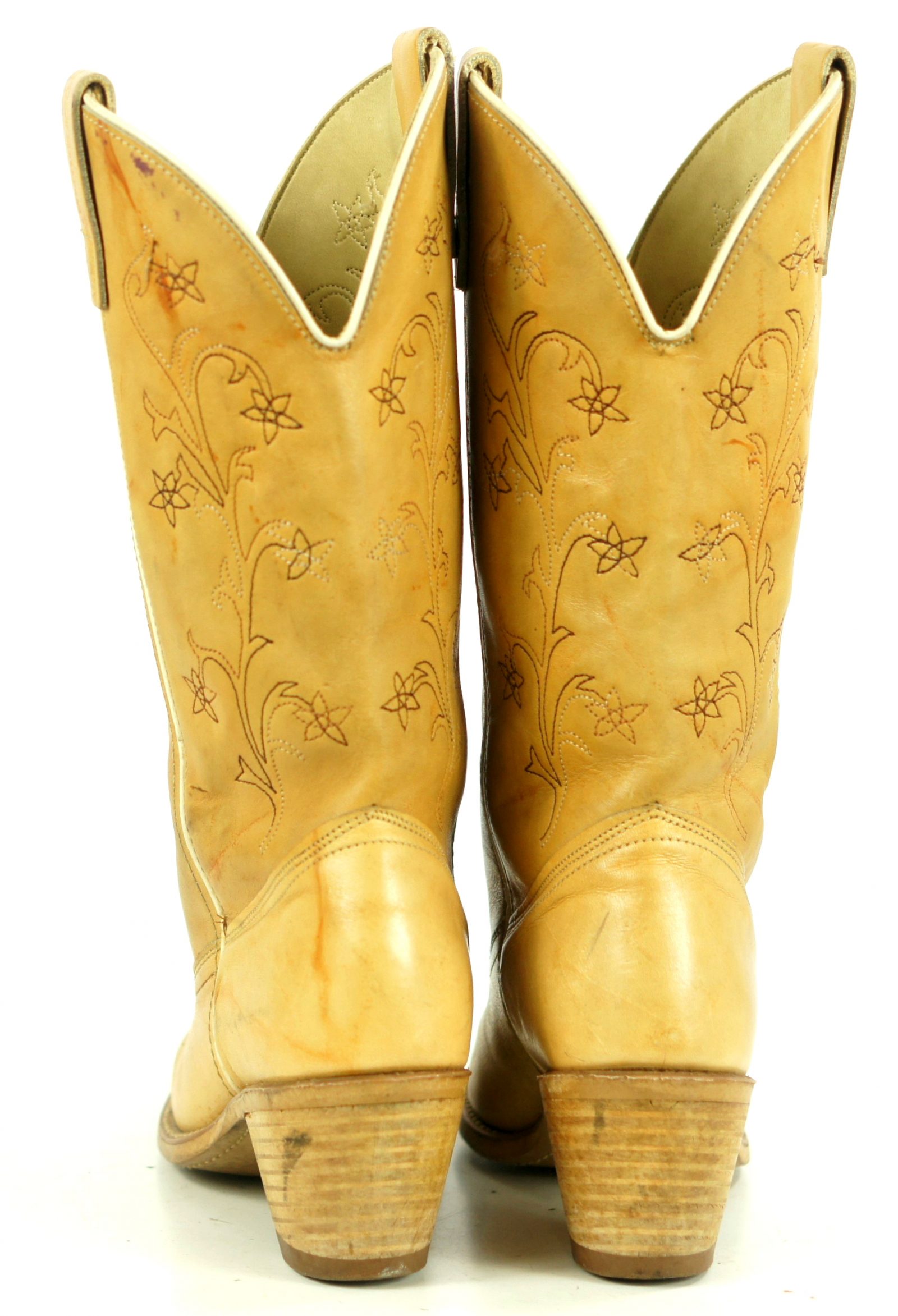 Wolverine Vintage Tan Leather Flower Cowboy Western Boho Boots Heeled Women