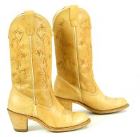 Wolverine Vintage Tan Leather Flower Cowboy Western Boho Boots Heeled Women