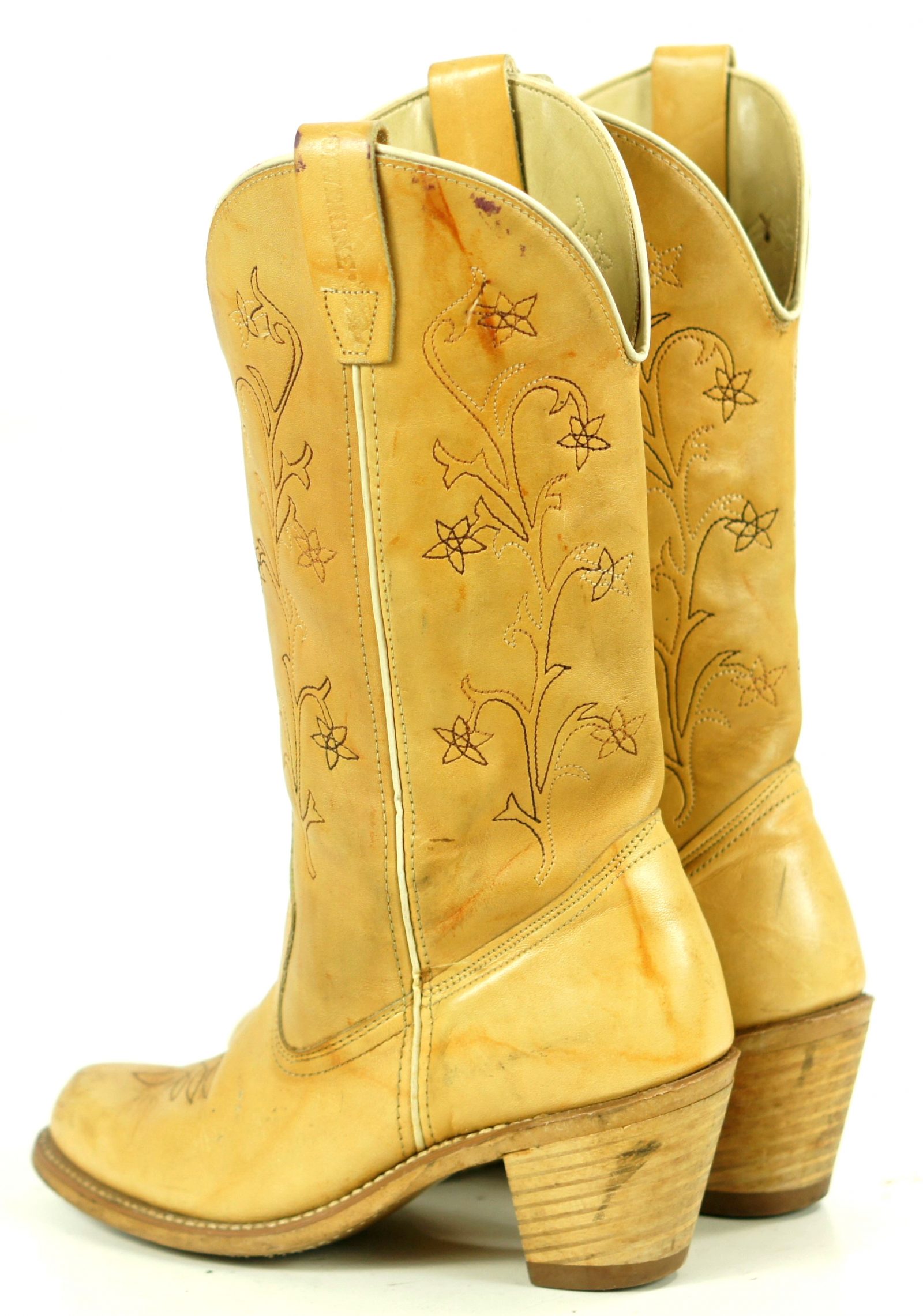 Wolverine Vintage Tan Leather Flower Cowboy Western Boho Boots Heeled Women