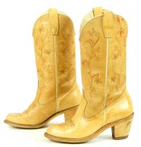 Wolverine Vintage Tan Leather Flower Cowboy Western Boho Boots Heeled Women