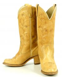 Wolverine Vintage Tan Leather Flower Cowboy Western Boho Boots Heeled Women