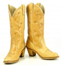 Wolverine Vintage Tan Leather Flower Cowboy Western Boho Boots Heeled Women