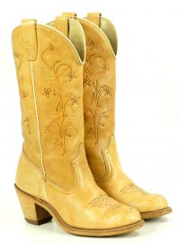 Wolverine Vintage Tan Leather Flower Cowboy Western Boho Boots Heeled Women